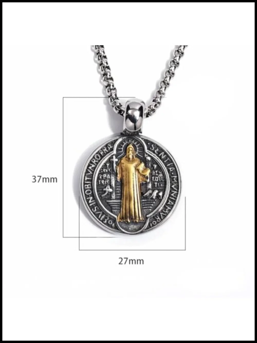18K Gold Plated Saint Benedict Medal Necklace Religious Pendant Stainless Steel
